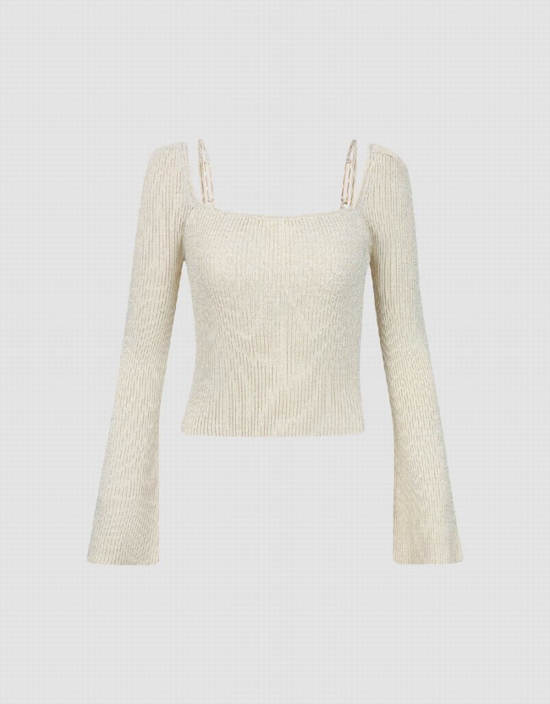 Women's Urban Revivo Square-cut Collar Knitted Cardigan White | GVC5573PP