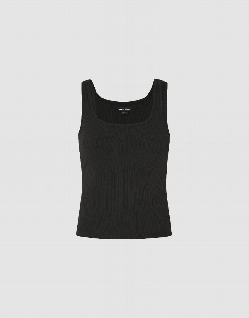 Women's Urban Revivo Square-cut Collar Tank Top Black | HNE4876AC