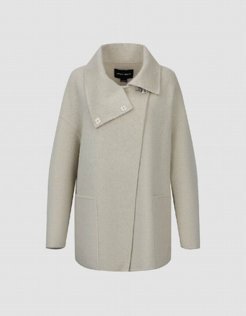 Women's Urban Revivo Stand Collar Straight Coats Beige | GCO3277XH