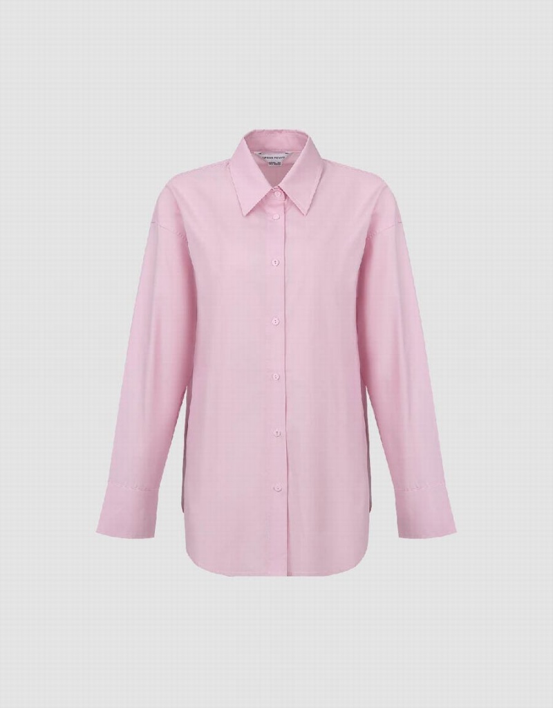 Women's Urban Revivo Standard Sleeve Button Up Shirts Pink | MXL6642CO