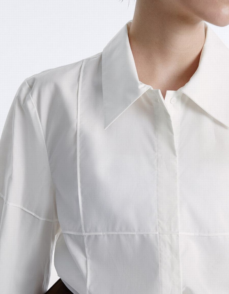 Women's Urban Revivo Stitch Detail Shirts White | QKZ3915WL