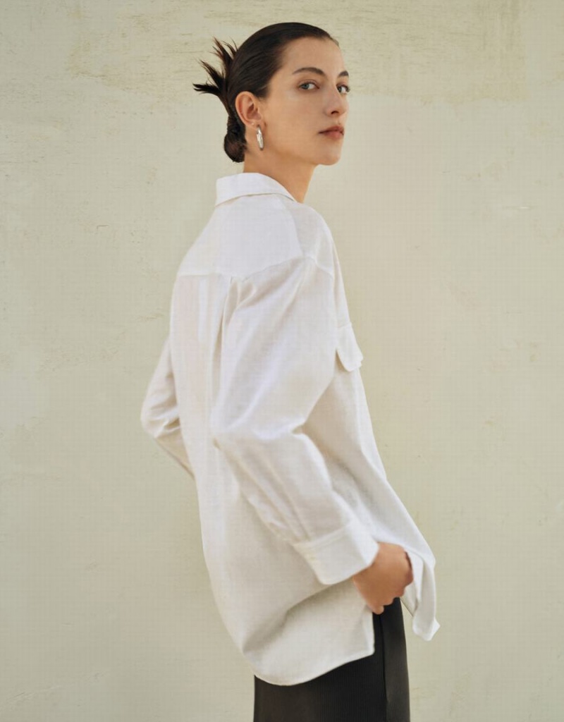 Women's Urban Revivo Straight Drop Shoulder Shirts White | VWT758JB