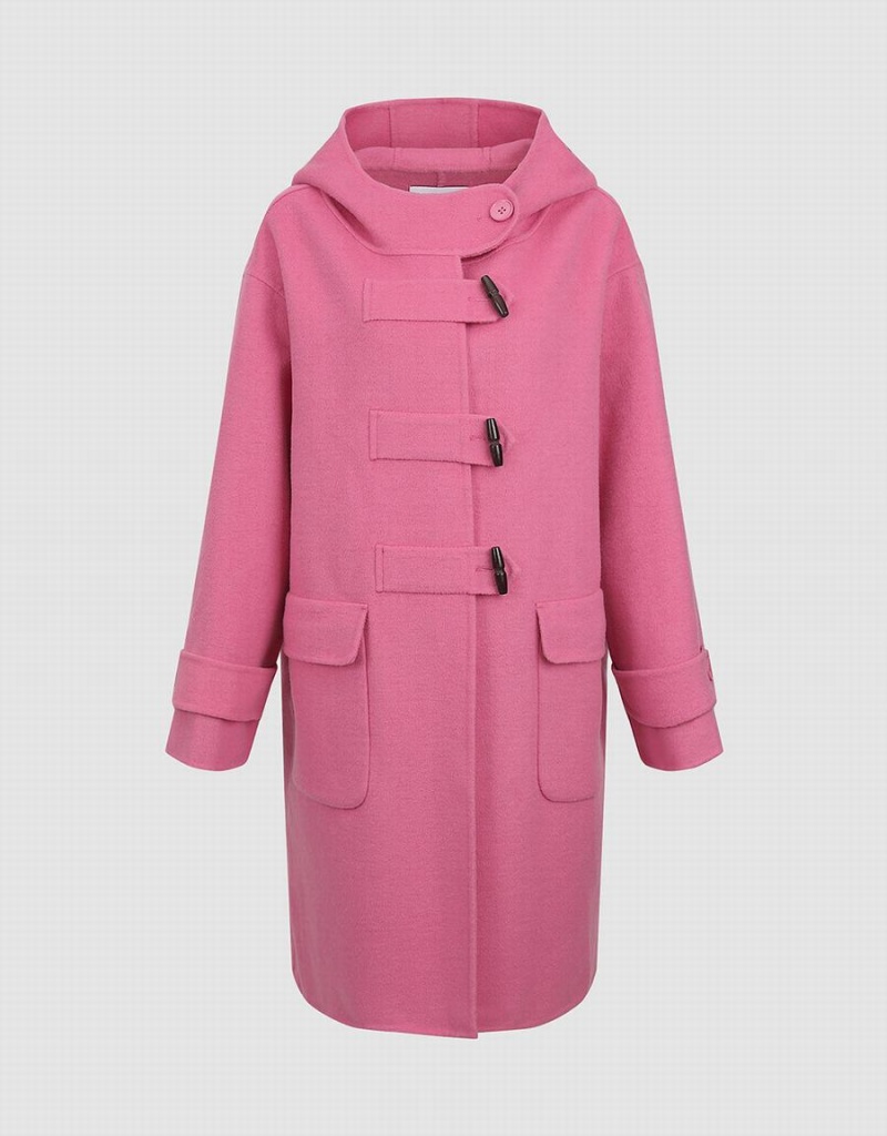 Women's Urban Revivo Straight Longline Woolen Coats Rose Red | BBE6630LD