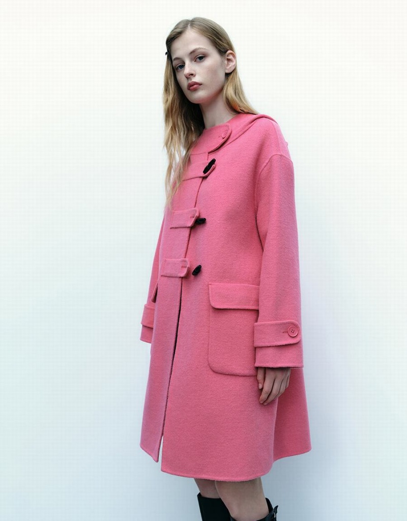 Women's Urban Revivo Straight Longline Woolen Coats Rose Red | BBE6630LD