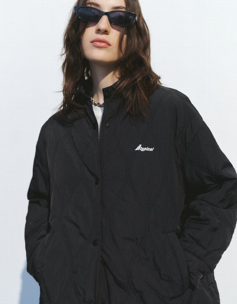 Women's Urban Revivo Straight Padded Coats Black | LYS6469VA