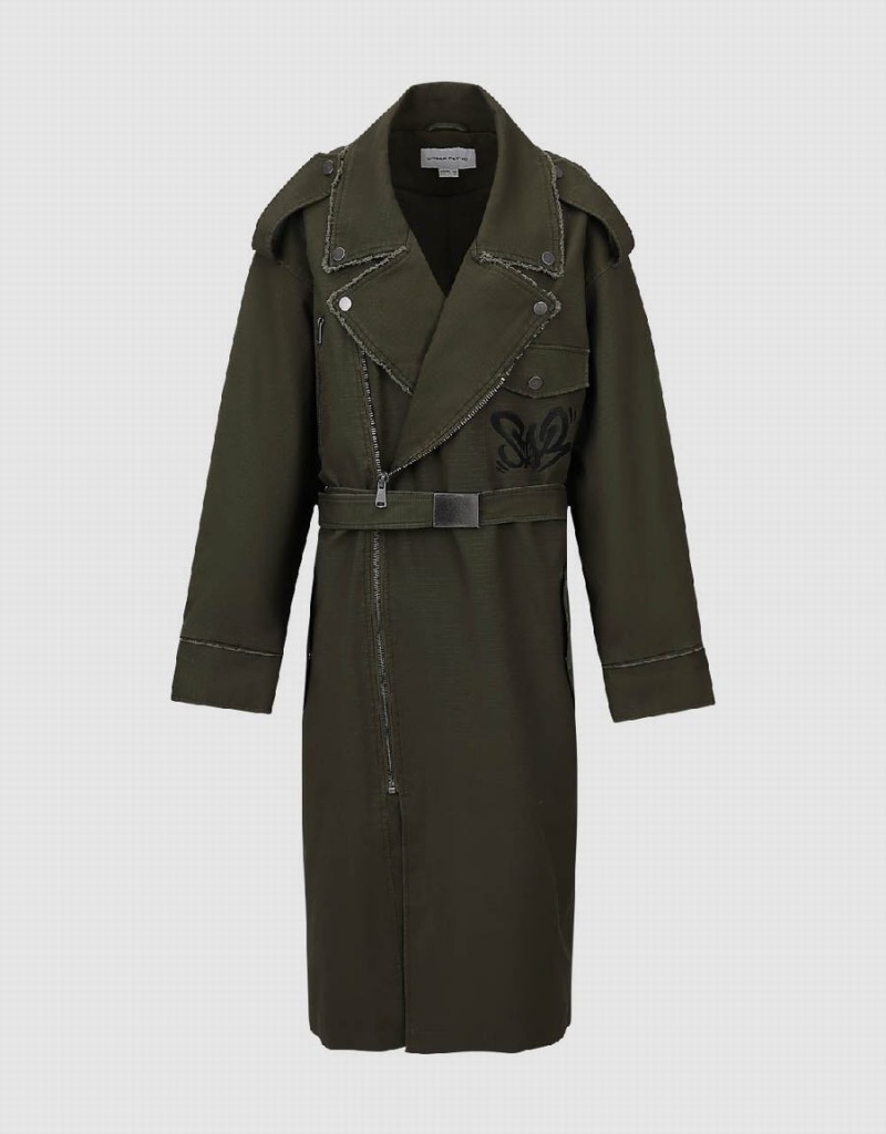 Women's Urban Revivo Straight With Belt Trench Coat Green | IKZ8783LZ