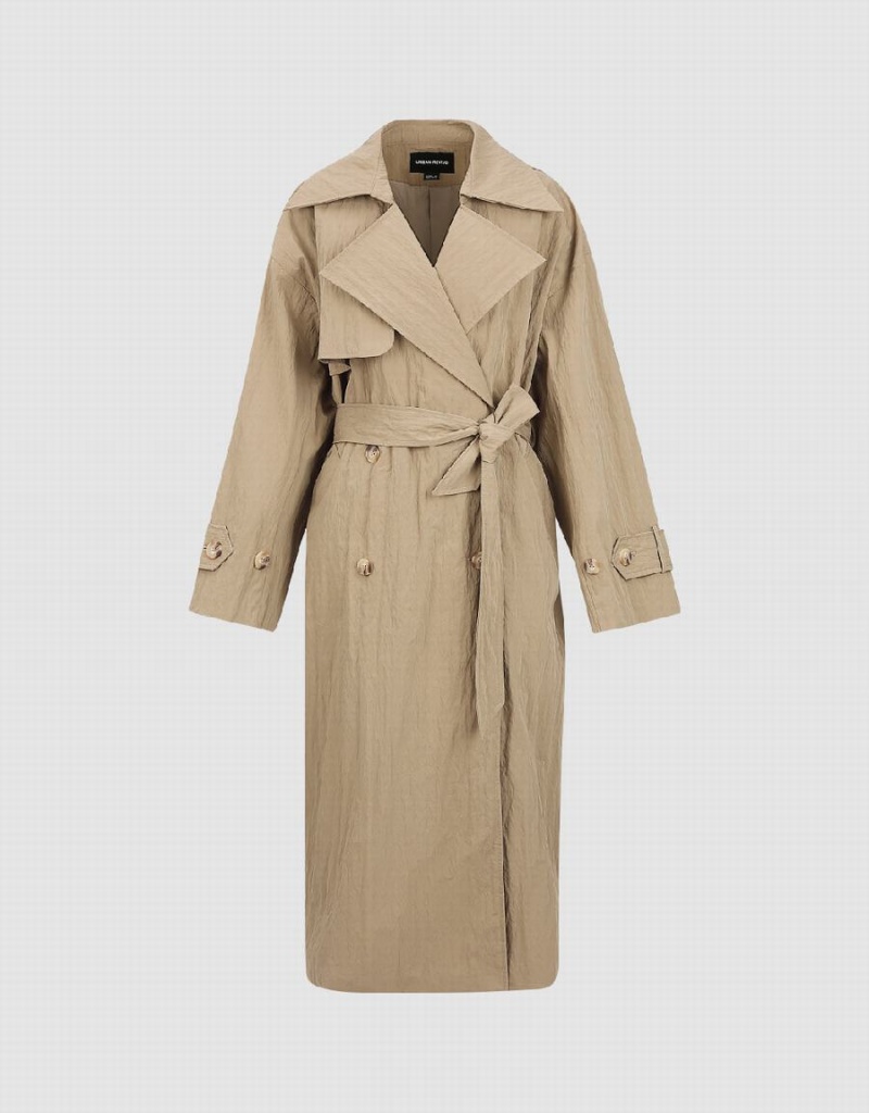 Women's Urban Revivo Straight With Belt Trench Coat Khaki | GID4565RC