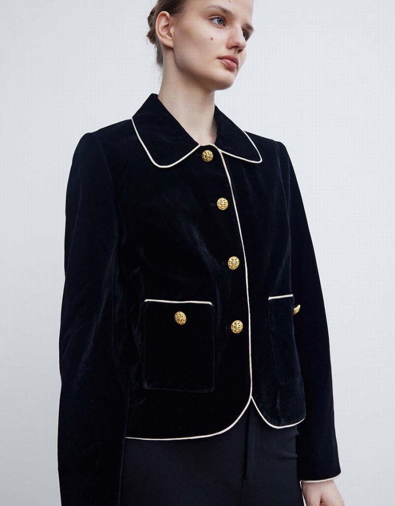 Women's Urban Revivo Straight With Collar Jackets Black | UZQ9096OR