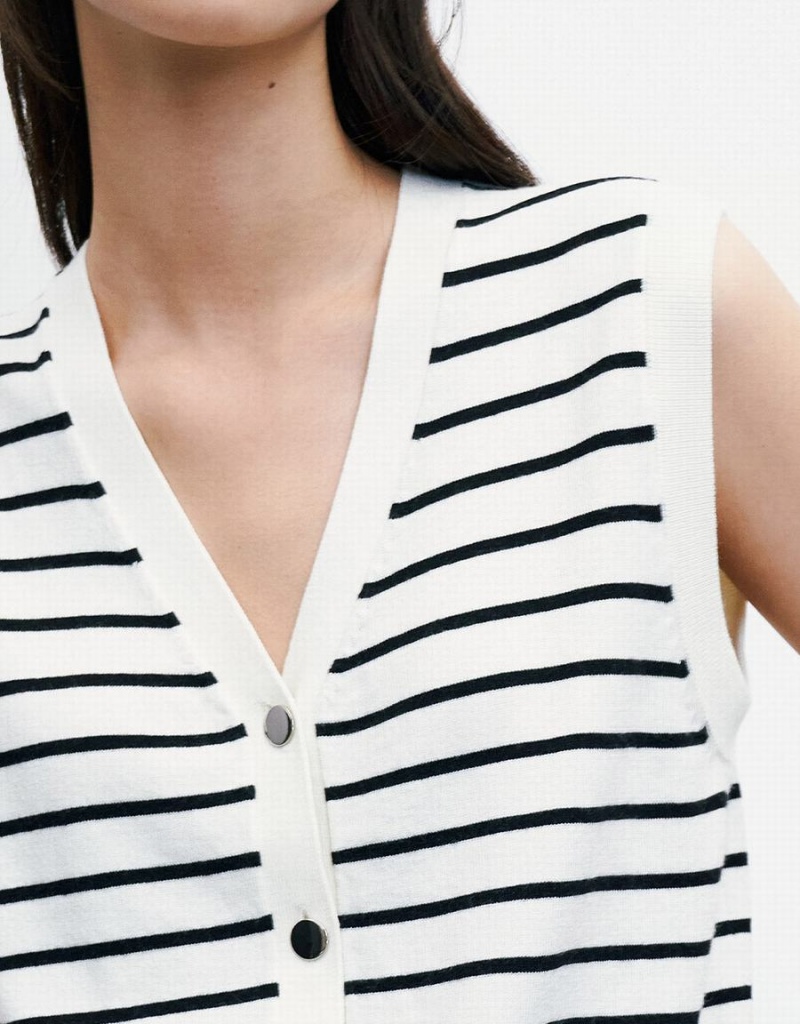 Women's Urban Revivo Striped Button Front Tank Top White | EBU4361VE