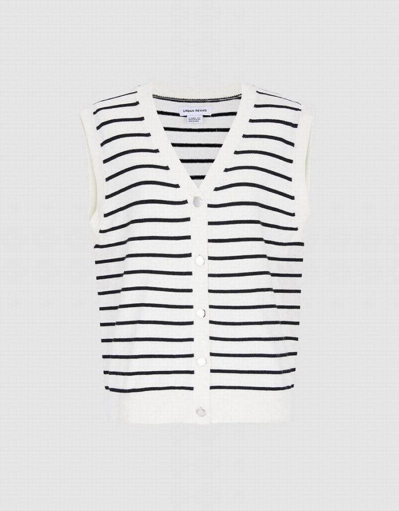 Women\'s Urban Revivo Striped Button Front Tank Top White | EBU4361VE