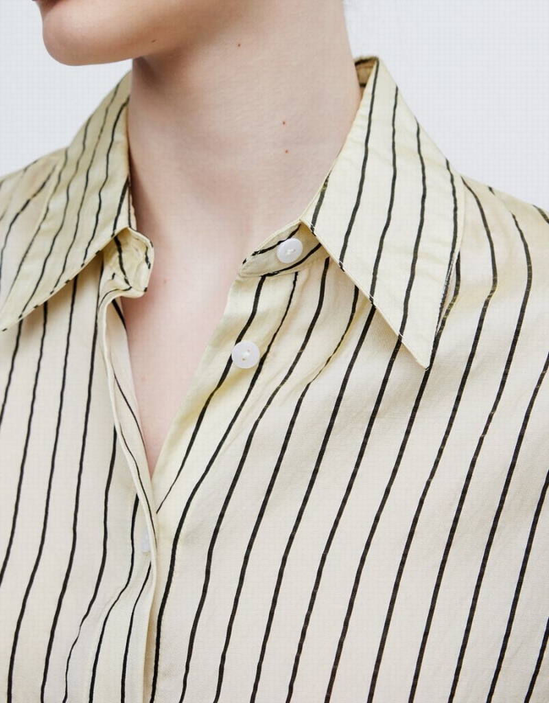 Women's Urban Revivo Striped Button Up Shirts Yellow | ANC7124EF