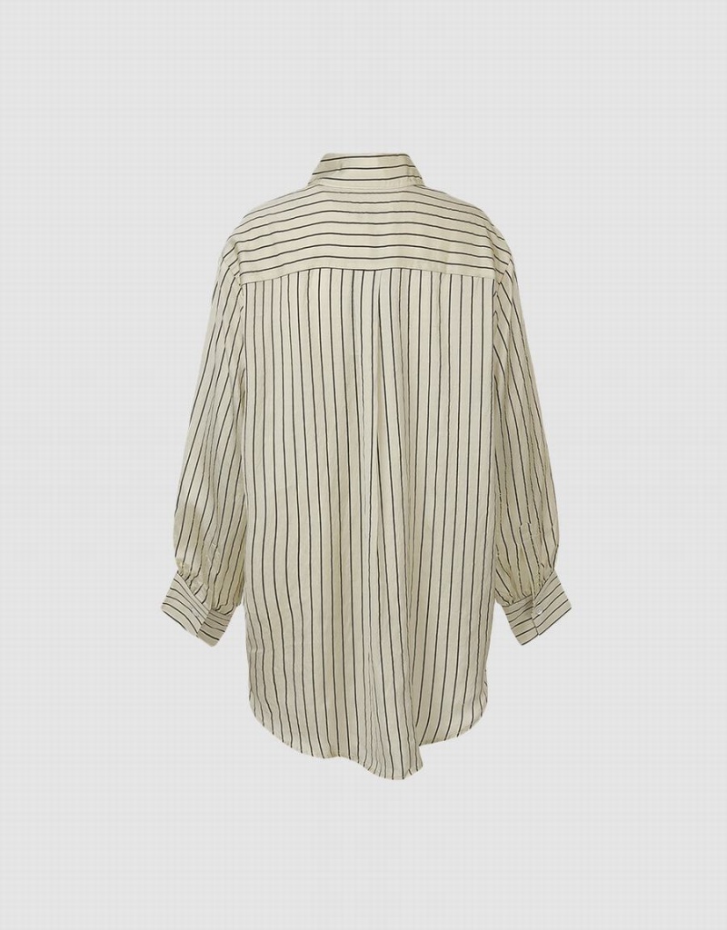 Women's Urban Revivo Striped Button Up Shirts Yellow | ANC7124EF