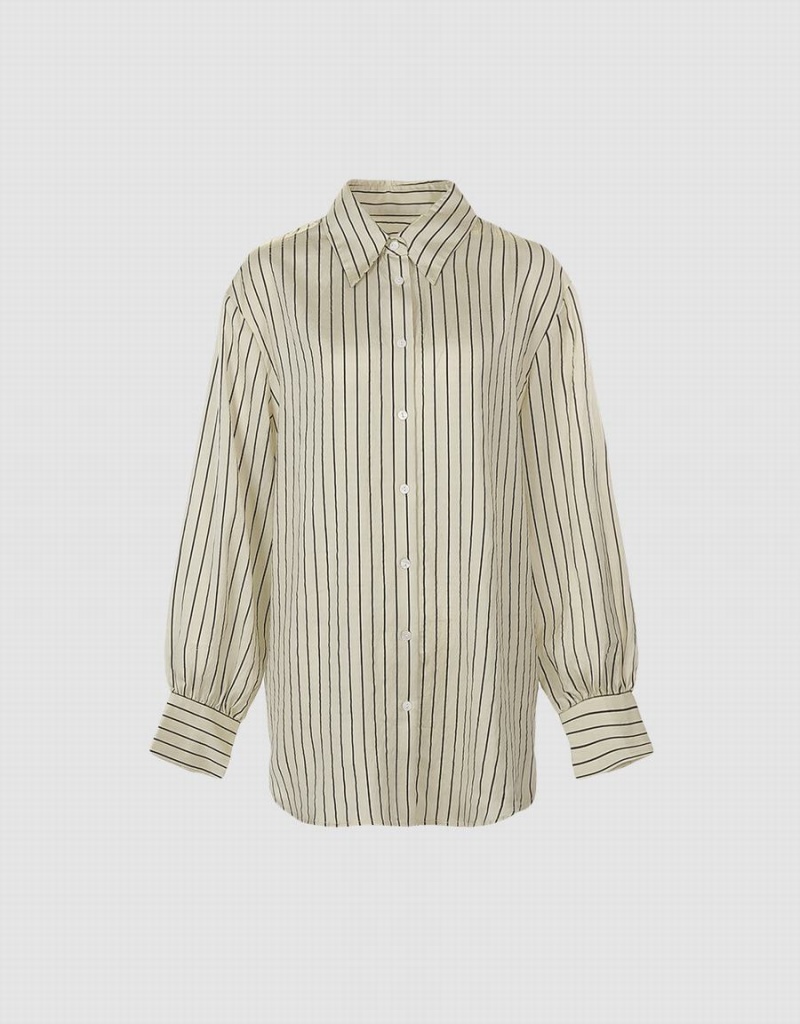 Women\'s Urban Revivo Striped Button Up Shirts Yellow | ANC7124EF