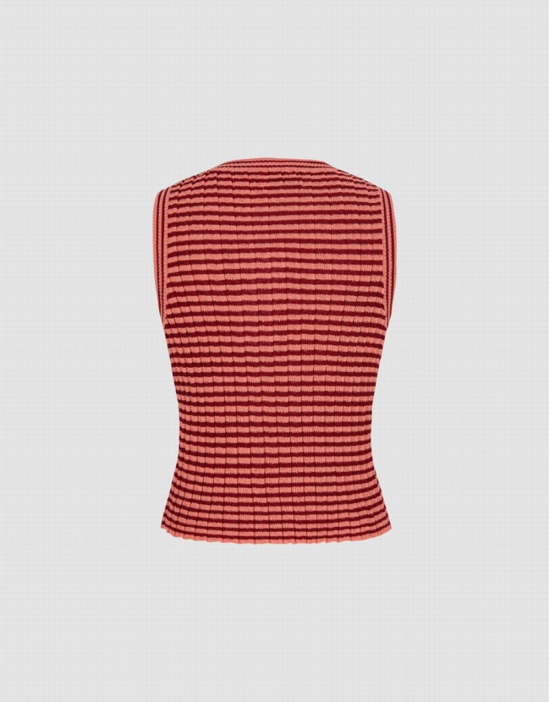 Women's Urban Revivo Striped Crew Neck Knitted Cardigan Orange | SOK425HZ