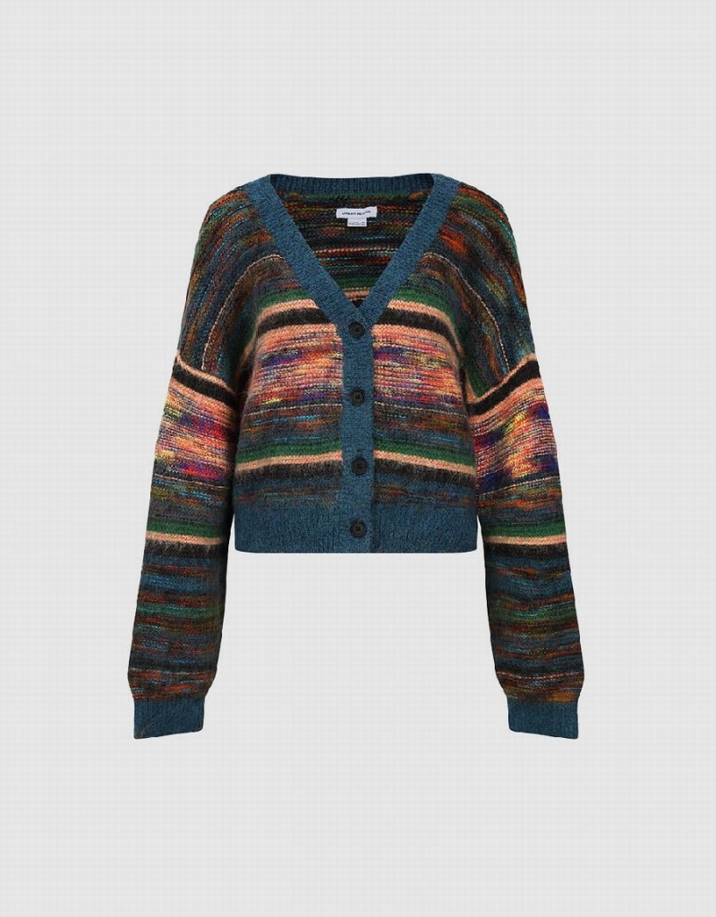 Women's Urban Revivo Striped V-Neck Knitted Cardigan Multicolor | EMR4230EU