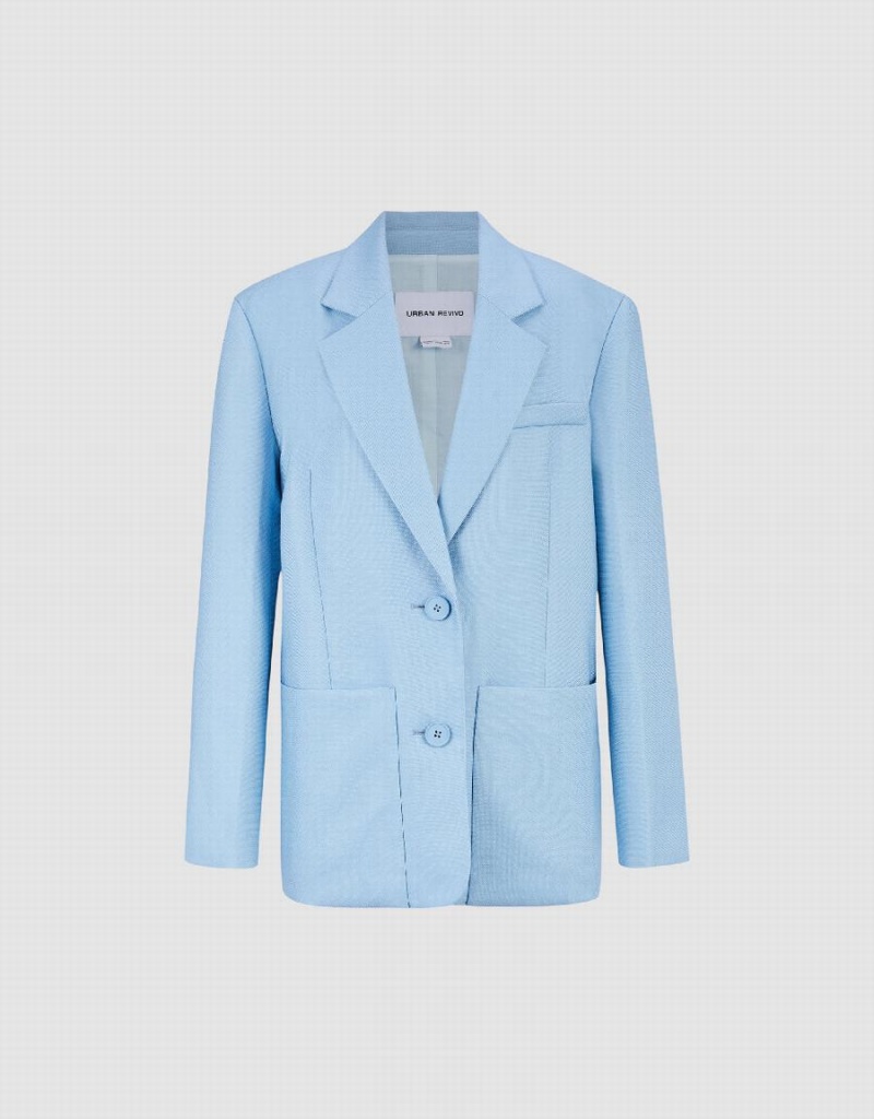 Women's Urban Revivo Tailored Notch Lapel Blazers Blue | XGZ3495XM