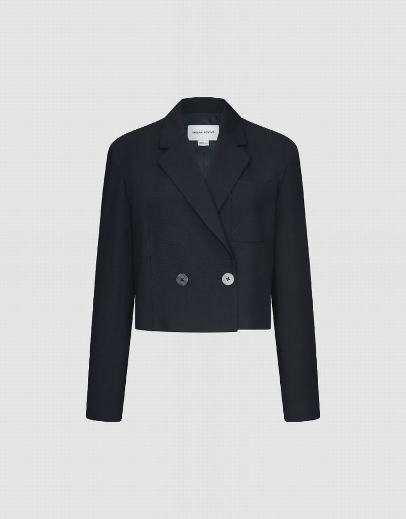 Women's Urban Revivo Tailored Notch Lapel Blazers Blue | LIX2241FW