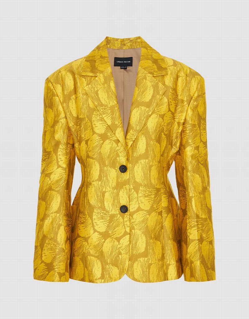 Women's Urban Revivo Tailored Printed Blazers Orange | LHK2611XR