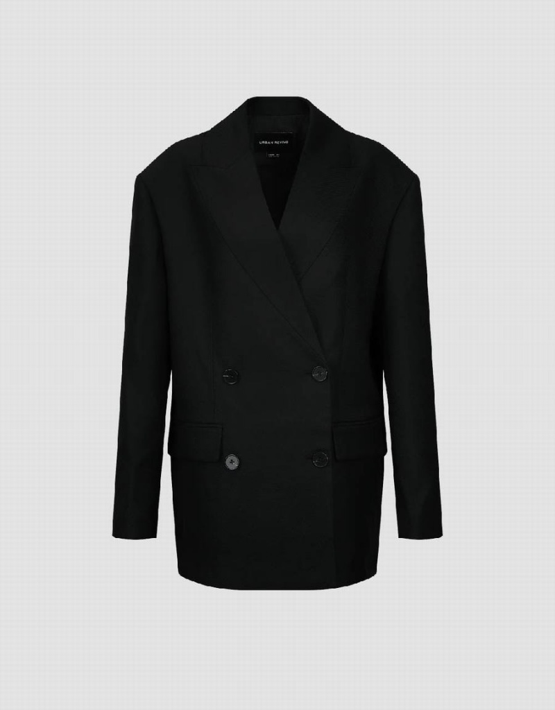 Women's Urban Revivo Tailored V-Neck Blazers Black | WZN5899XZ