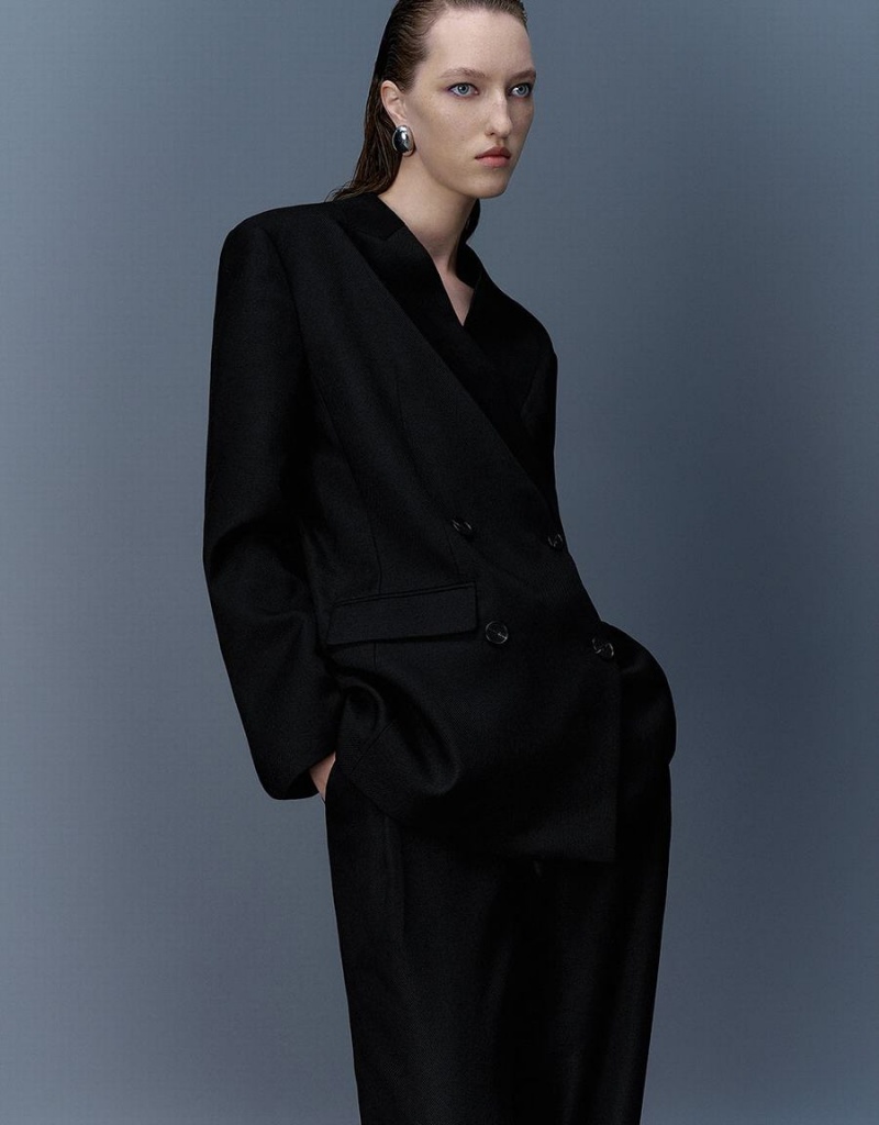 Women's Urban Revivo Tailored V-Neck Blazers Black | WZN5899XZ