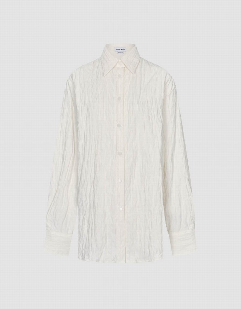 Women's Urban Revivo Textured Button Up Shirts White | LAY6015MX