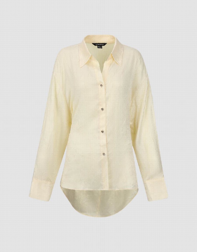 Women's Urban Revivo Textured Button Up Straight Shirts Yellow | GOG6085GY