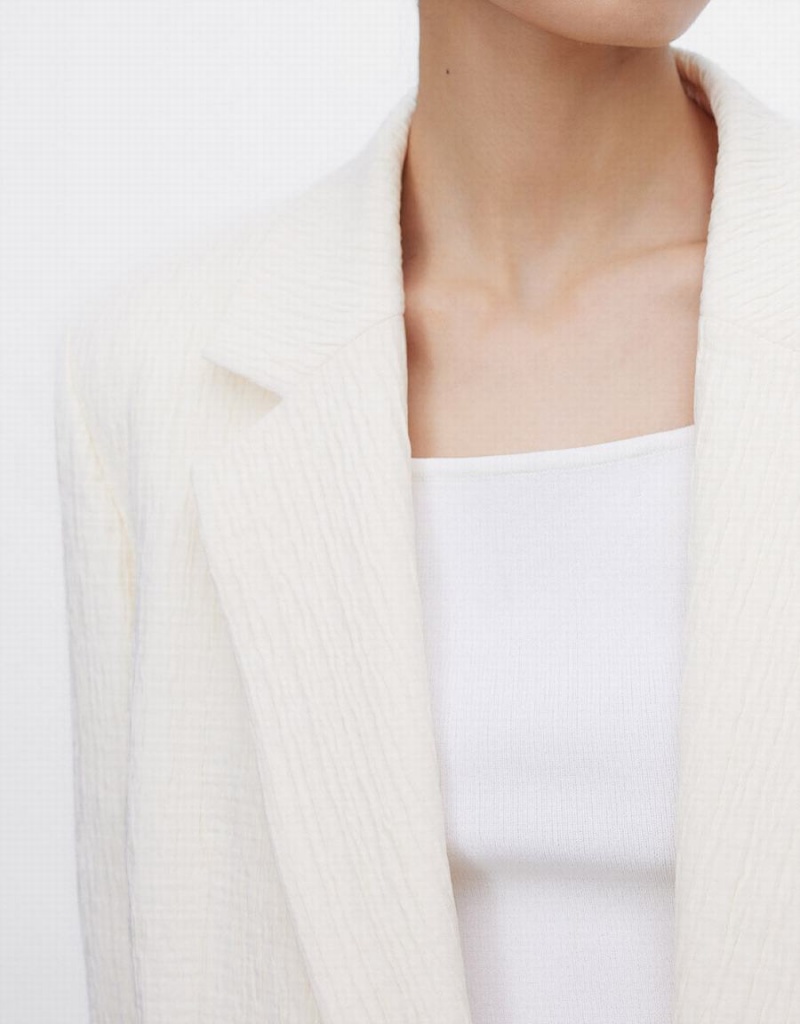 Women's Urban Revivo Textured Double Breasted Blazers White | WSB9029ZC