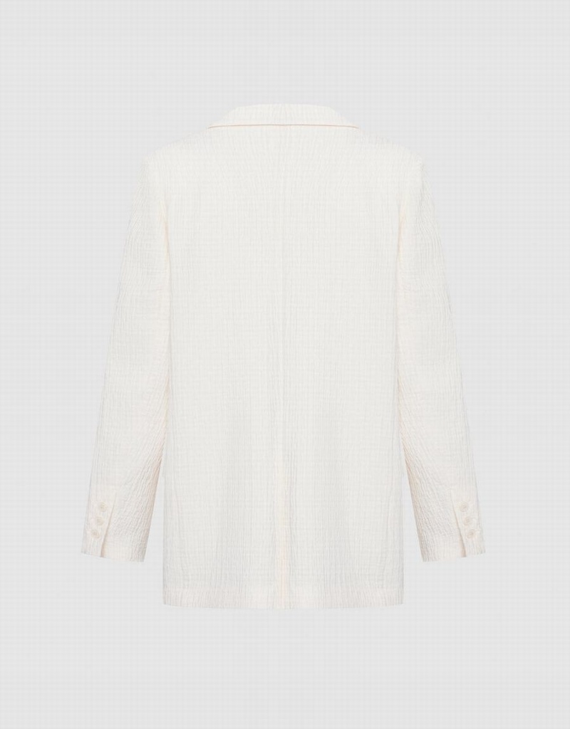 Women's Urban Revivo Textured Double Breasted Blazers White | WSB9029ZC