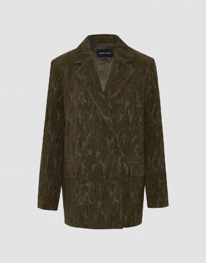 Women's Urban Revivo Textured Notch Lapel Blazers Green | APK6642OR