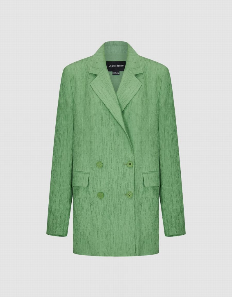 Women's Urban Revivo Textured Notch Lapel Blazers Green | FDR4293CZ