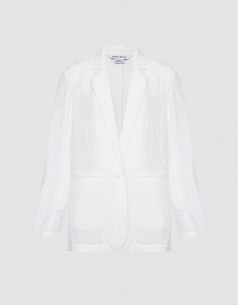 Women\'s Urban Revivo Textured Single Breasted Blazers White | NVS2312PQ