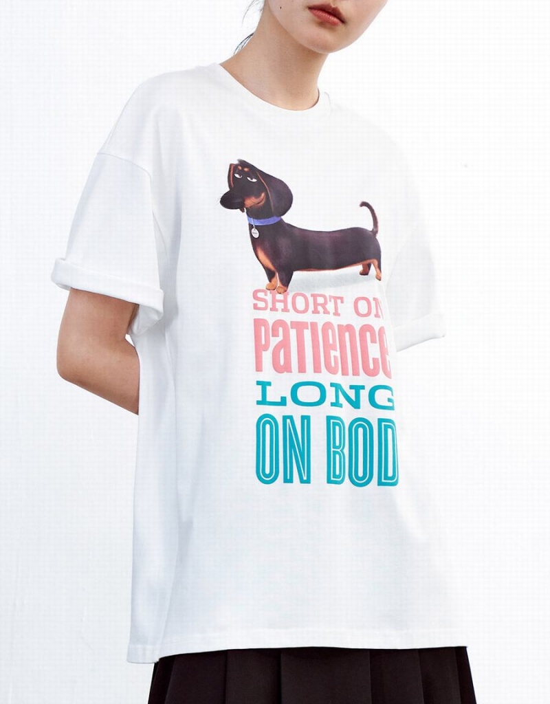 Women's Urban Revivo The Secret Life Of Pets Oversized T Shirts White | UFV7733XK