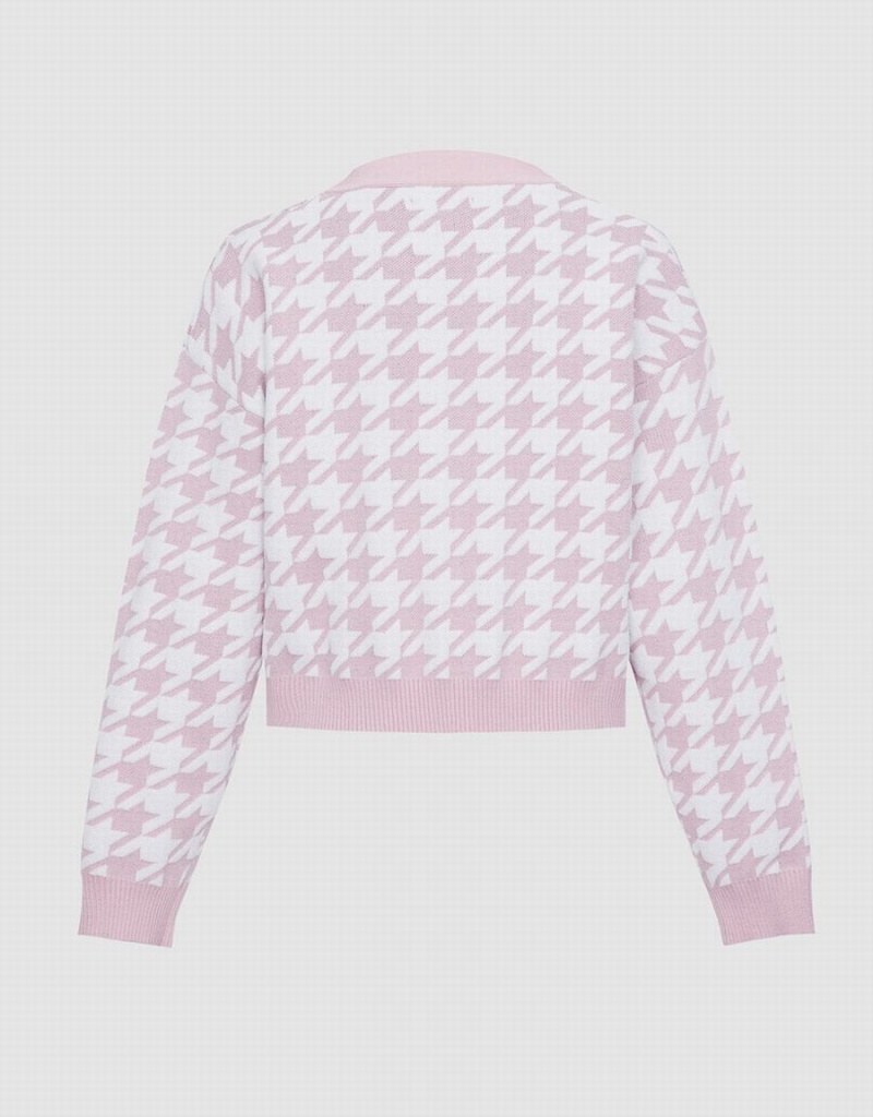 Women's Urban Revivo The Secret Life Of Pets Houndstooth Cardigan Pink | KNL3754GQ