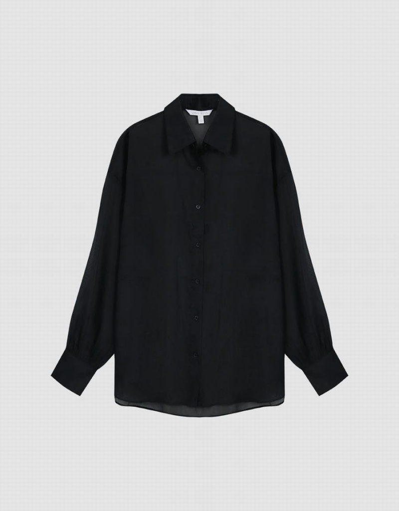 Women's Urban Revivo Thin Button Up Loose Shirts Black | REH6413ER