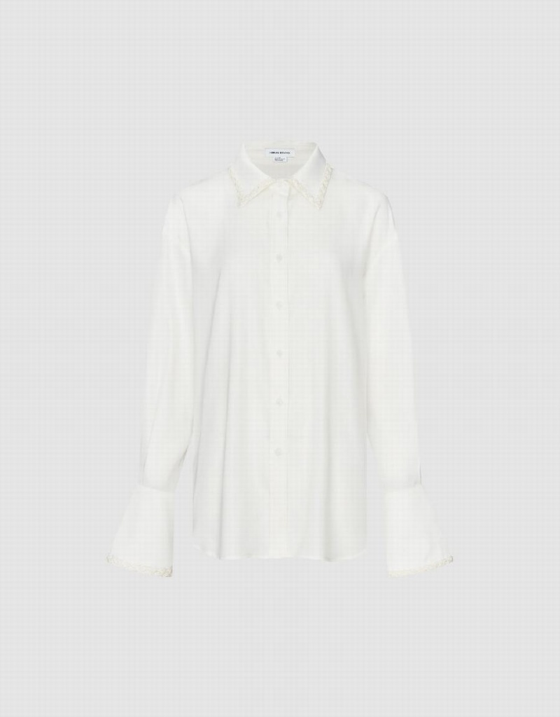 Women's Urban Revivo Thin Button Up Loose Shirts White | HEK3374FY