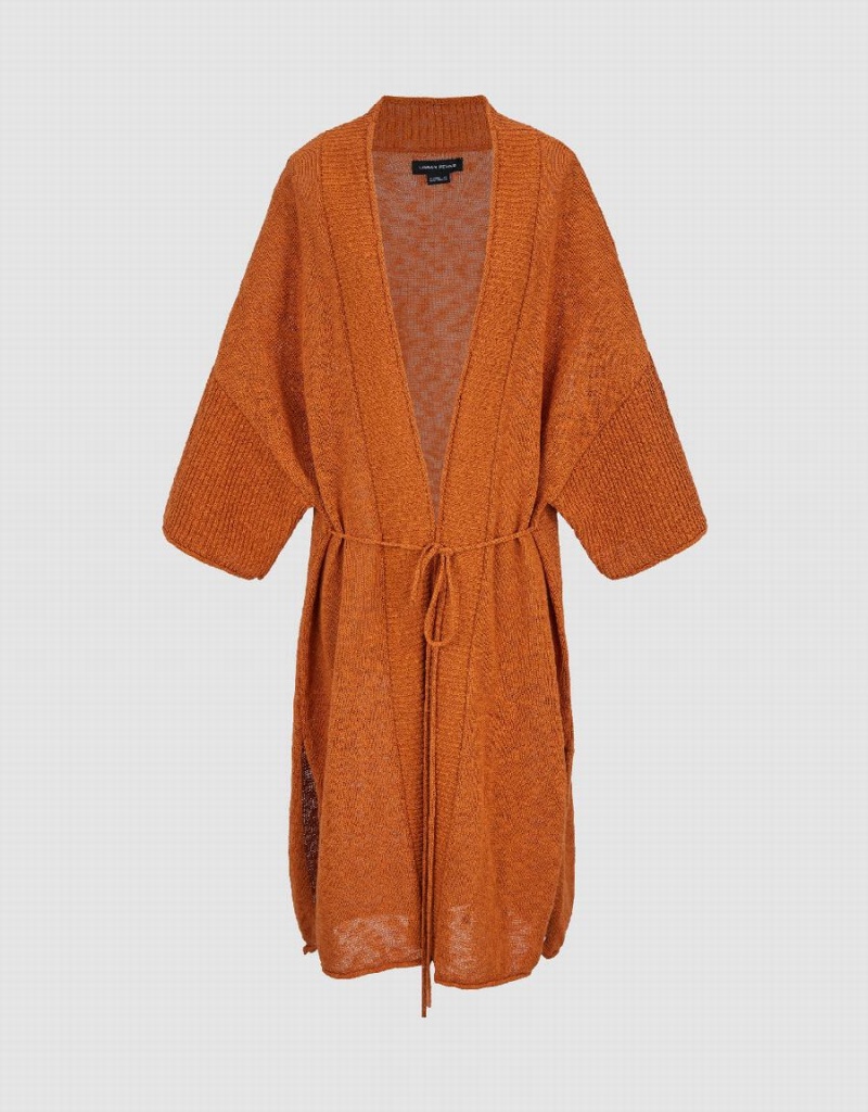 Women's Urban Revivo Tie Front Knitted Cardigan Orange | JJP2555NE