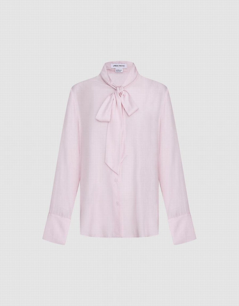 Women's Urban Revivo Tie Up Bow Flowy Shirts Pink | BZV9013OJ