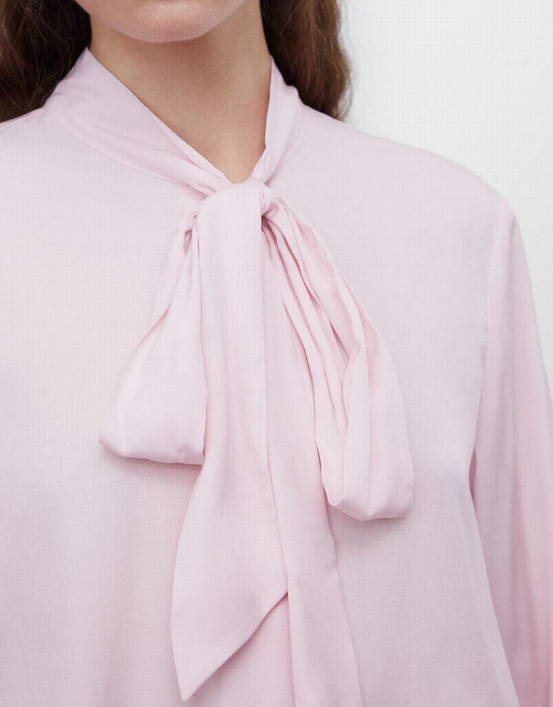 Women's Urban Revivo Tie Up Bow Flowy Shirts Pink | BZV9013OJ