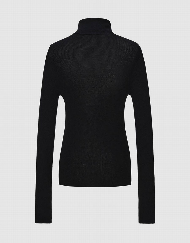 Women's Urban Revivo Turtle Neck Knitted Cardigan Black | KAU566FE