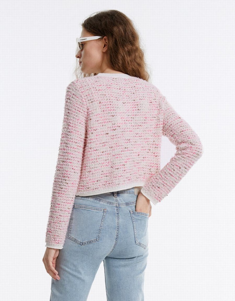 Women's Urban Revivo Tweed Cardigan Pink | LOV429KR