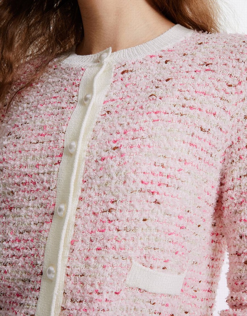 Women's Urban Revivo Tweed Cardigan Pink | LOV429KR