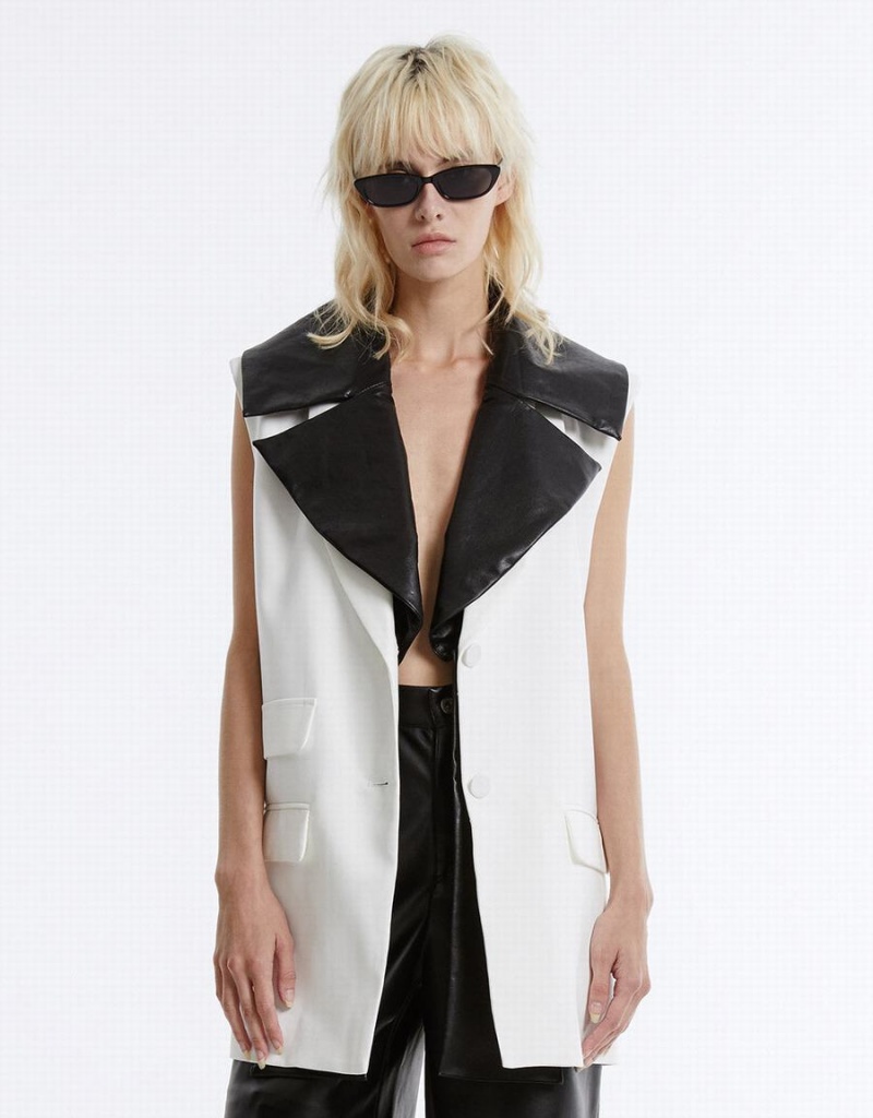 Women's Urban Revivo Two-Tone Vest White | JPX6433TC