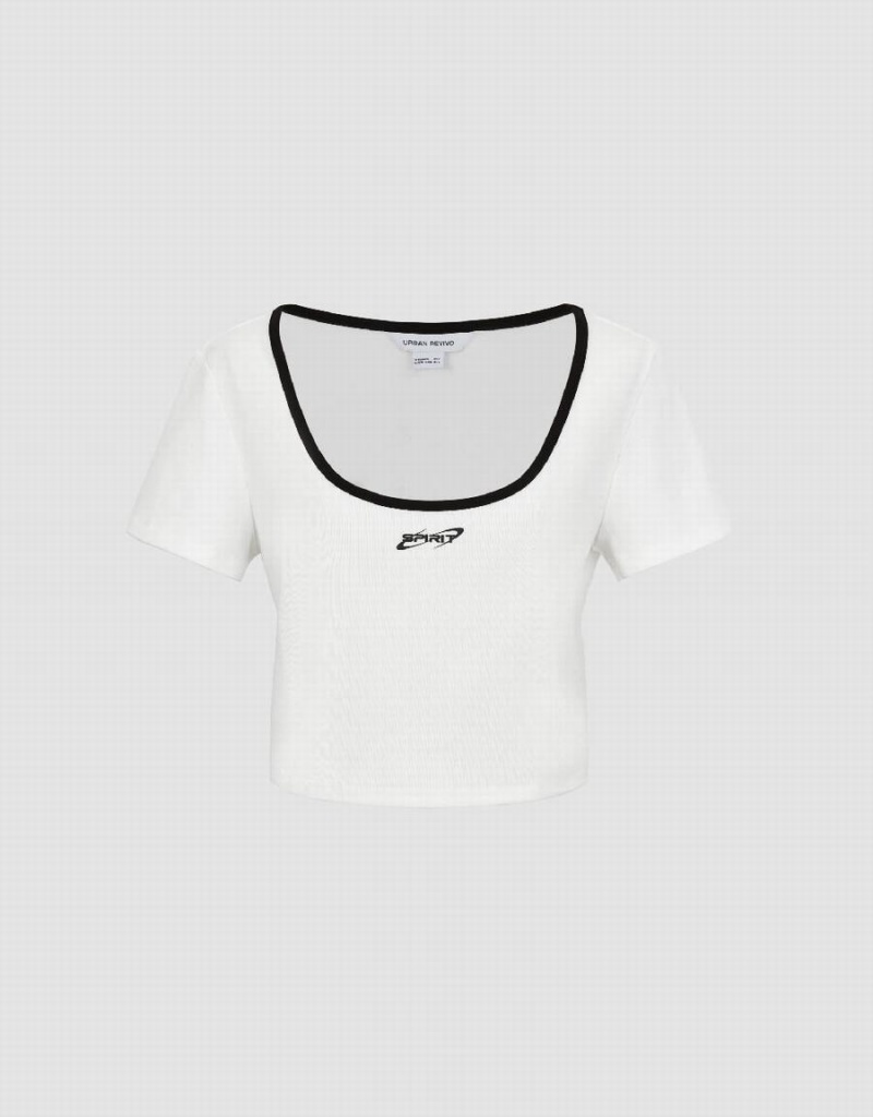 Women's Urban Revivo U Neck Knitted T Shirts White | MEV1015RU