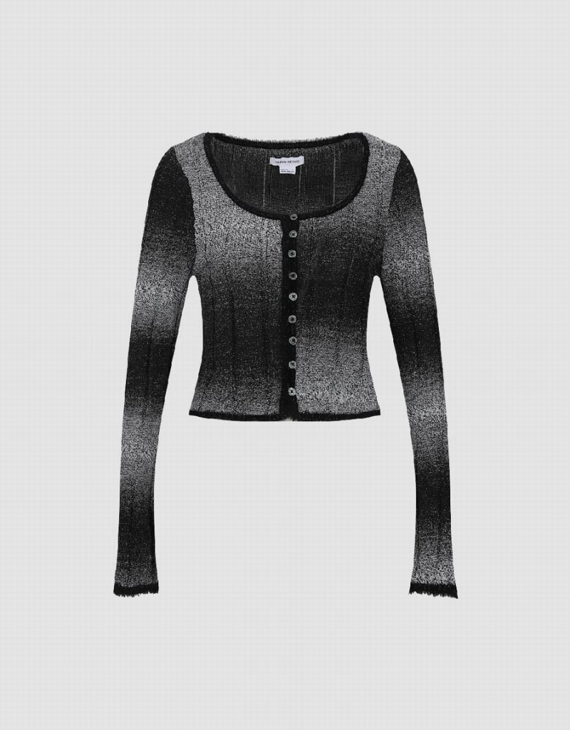 Women's Urban Revivo U Neck Skinny Knitted Cardigan Black | AOQ6069EP