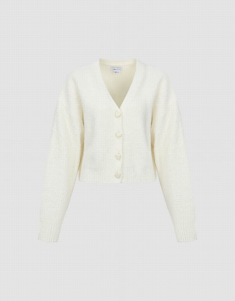 Women's Urban Revivo V-Neck Knitted Cardigan White | PHD235CZ