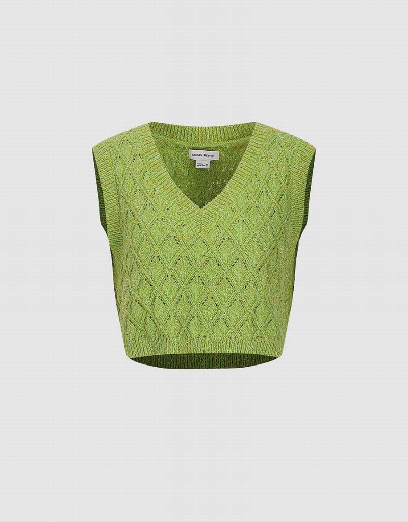 Women's Urban Revivo V-Neck Knitted Cardigan Green | HLV4322JJ