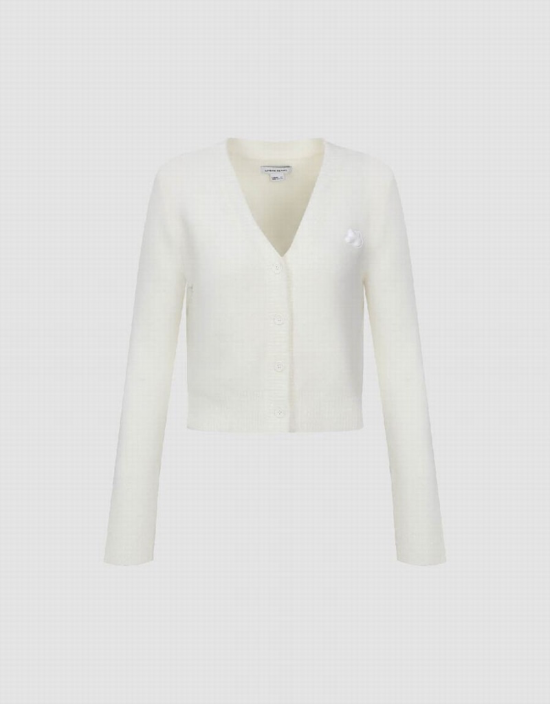 Women's Urban Revivo V-Neck Knitted Cardigan White | MSV4161YX