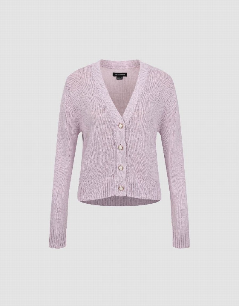 Women's Urban Revivo V-Neck Knitted Cardigan Purple | CUC2072KE