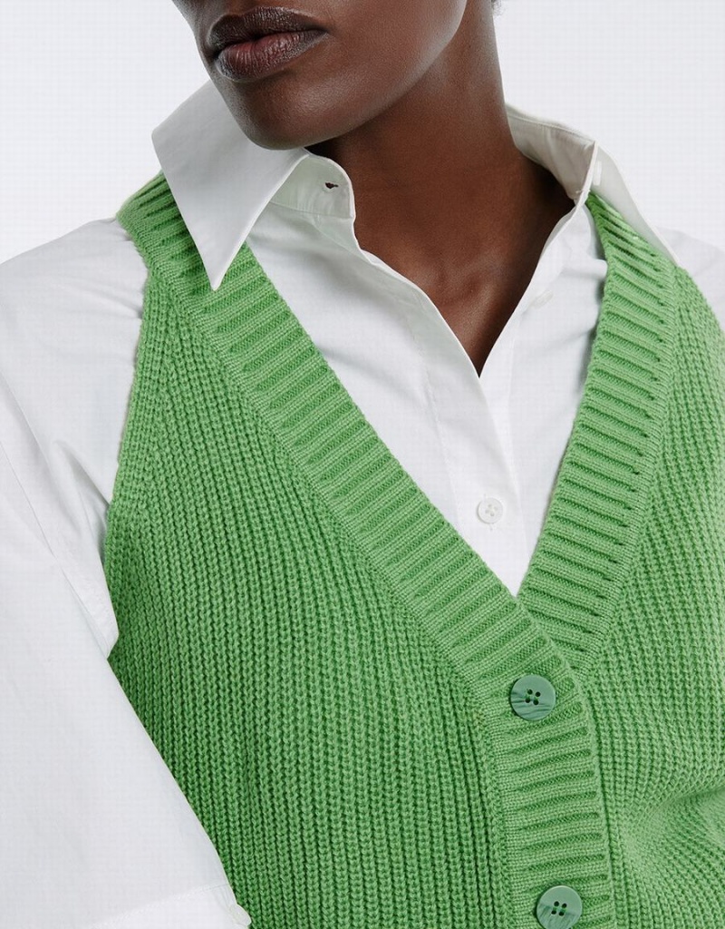 Women's Urban Revivo V Neck Knit Cardigan Green | VOC2115GD