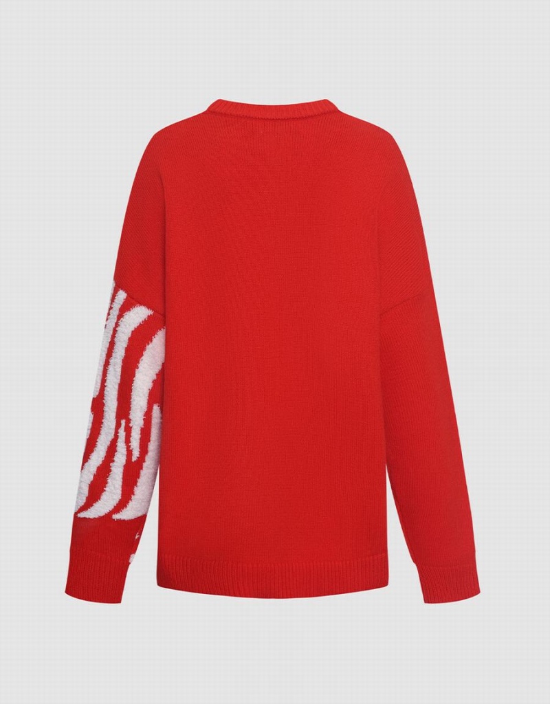 Women's Urban Revivo Zebra Striped Crew Neck Sweaters Red | YKN4153VT